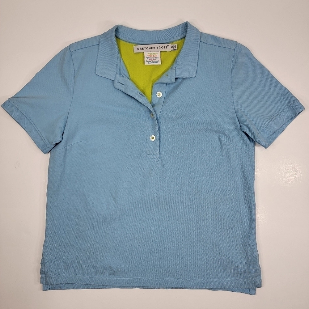 GRETCHEN SCOTT Top Womens Small Polo Blue Short Sleeve Cotton Collared Preppy